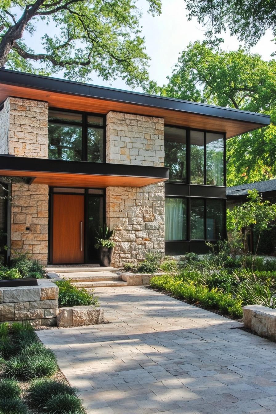 retro style modern house facade stone clad cottage style