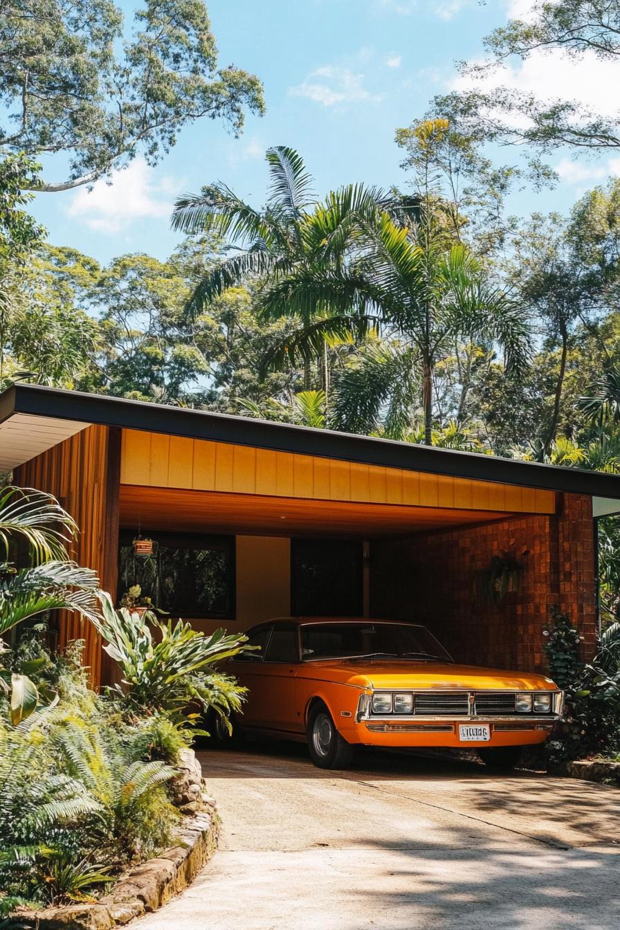 70s midcentury house facade with carport with flat canopy 2