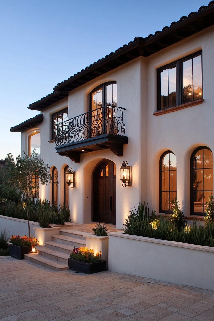 modern Californian house mediterranean style facade with wicker lighting fixtures 1