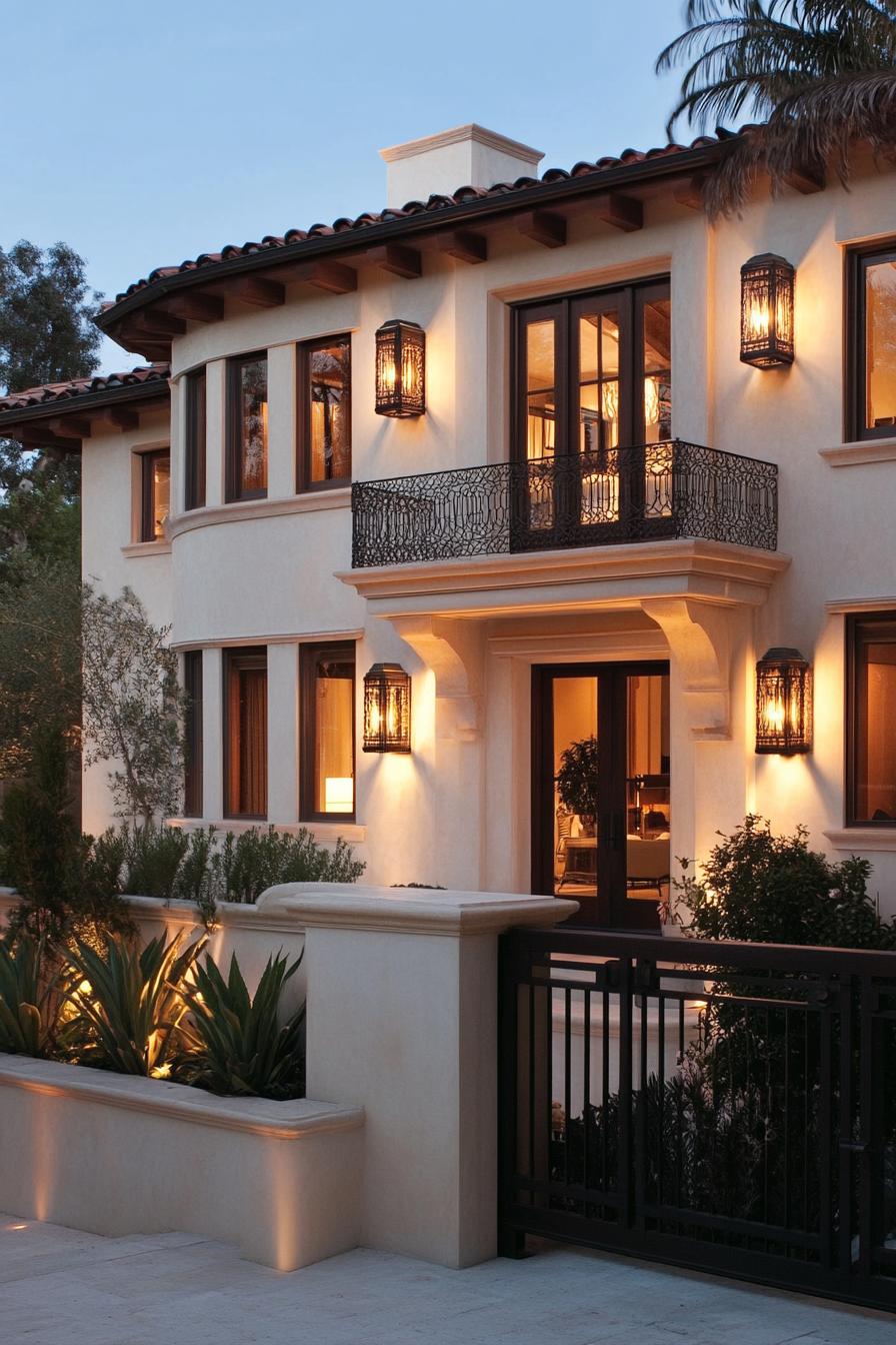 modern Californian house mediterranean style facade with wicker lighting fixtures 2