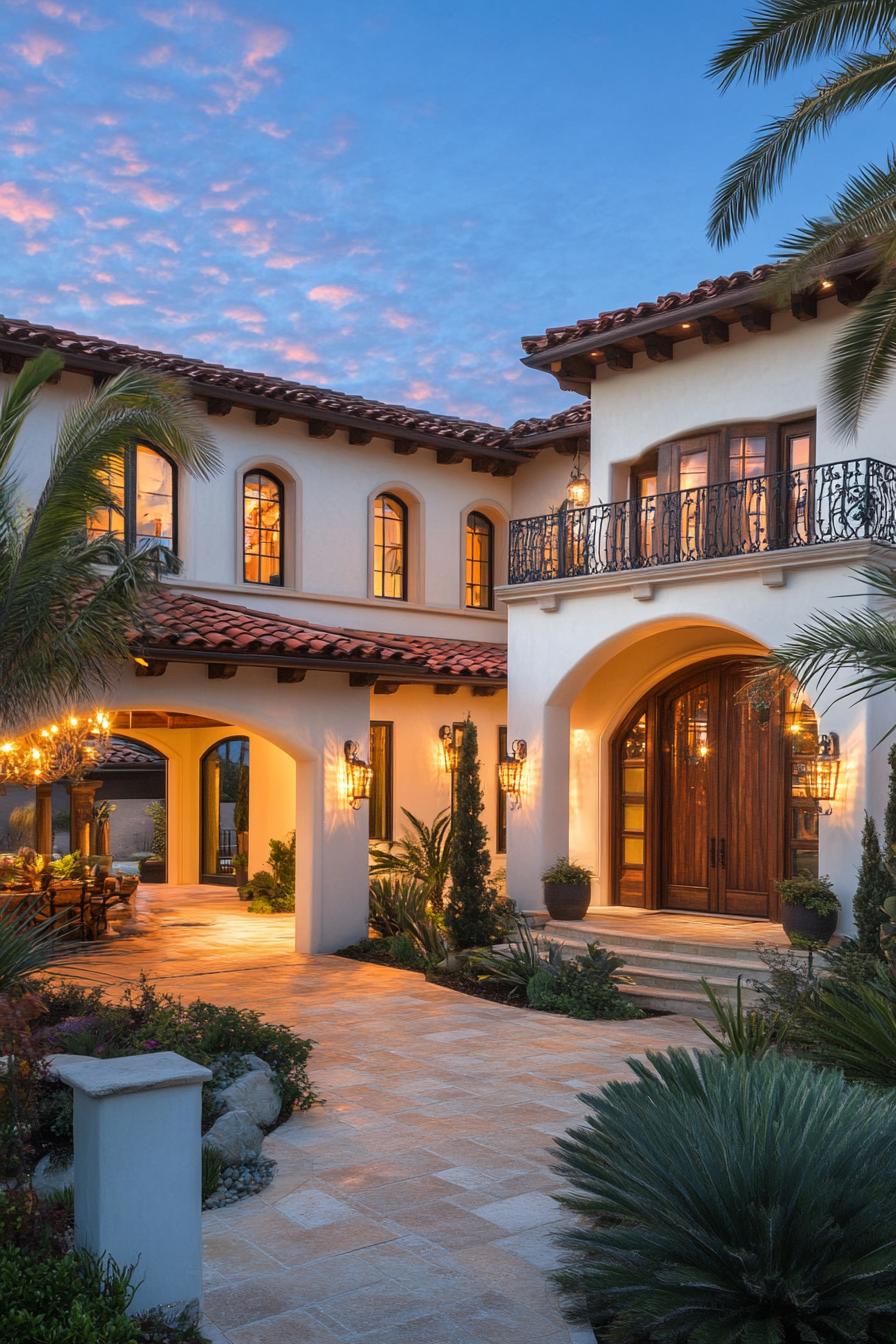 modern Californian house mediterranean style facade with wicker lighting fixtures 3