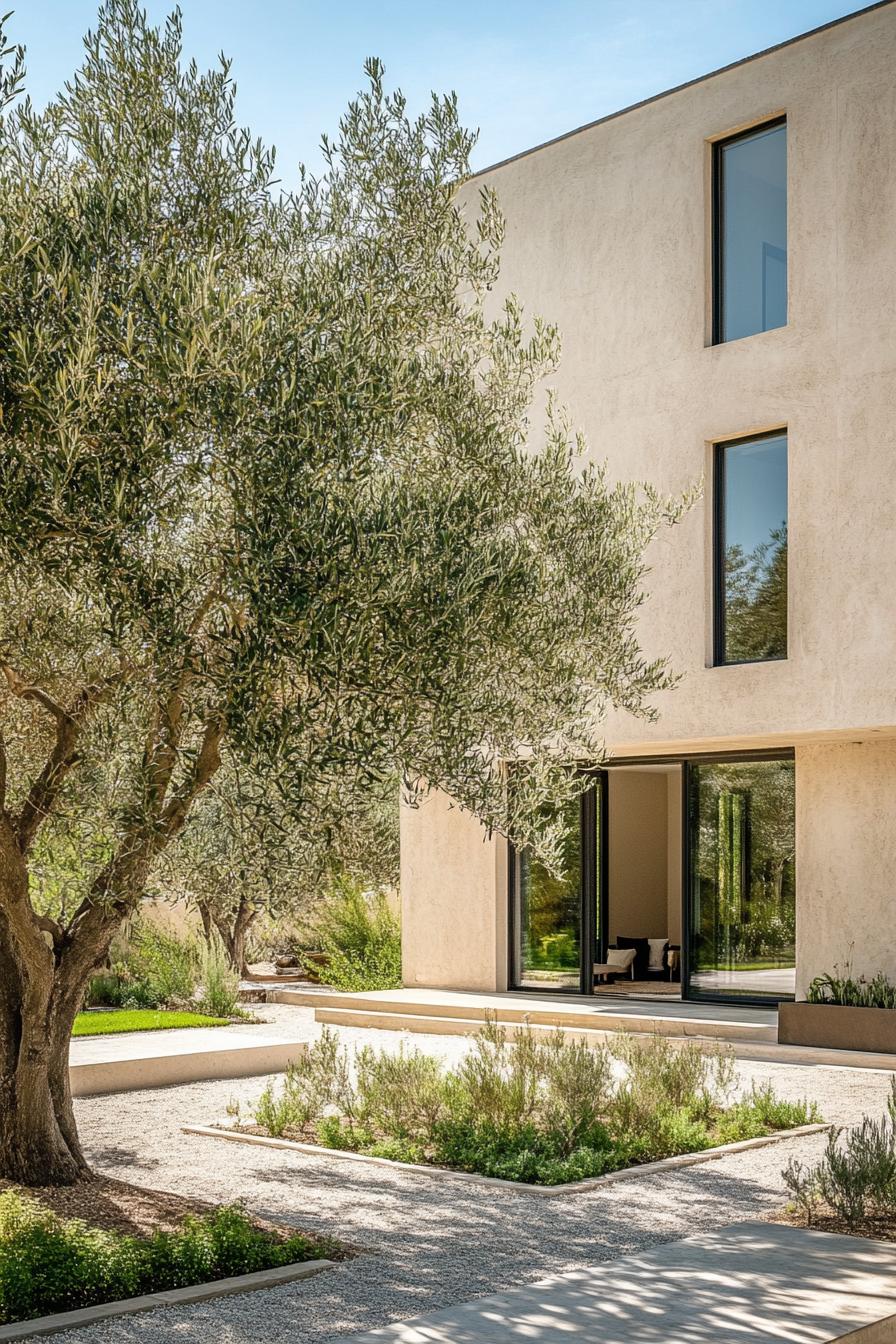 modern French mediterranean house inner courtyard garden with olive trees 3