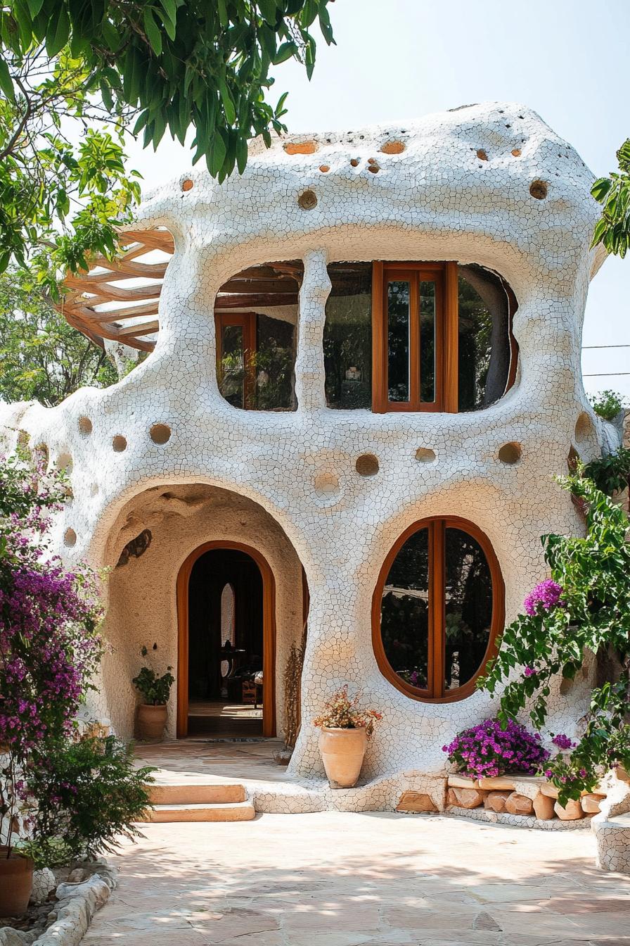 modern cob house facade ith floral pattern exterior 3