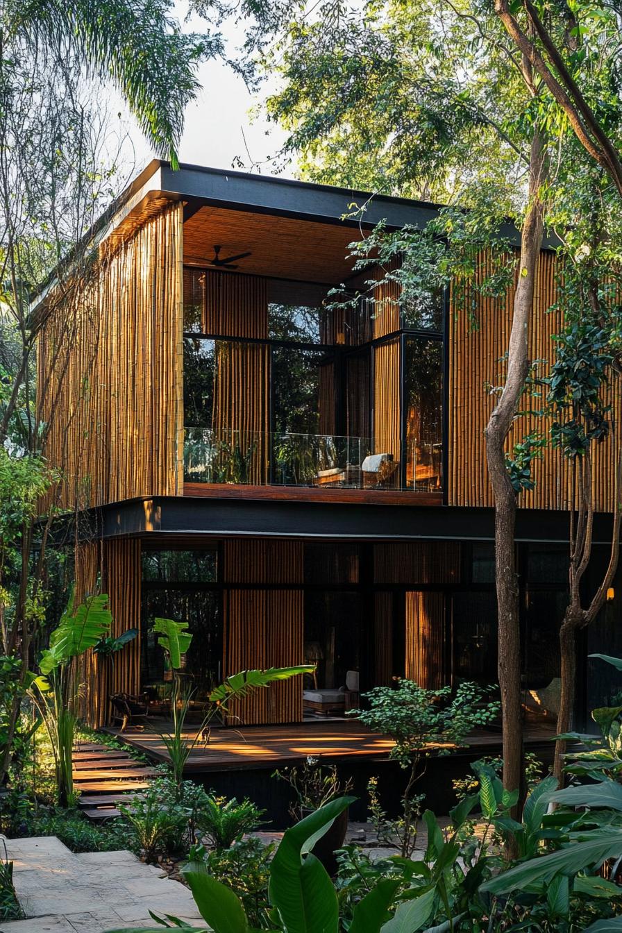 modern forest house bamboo facade in tropical forest 1