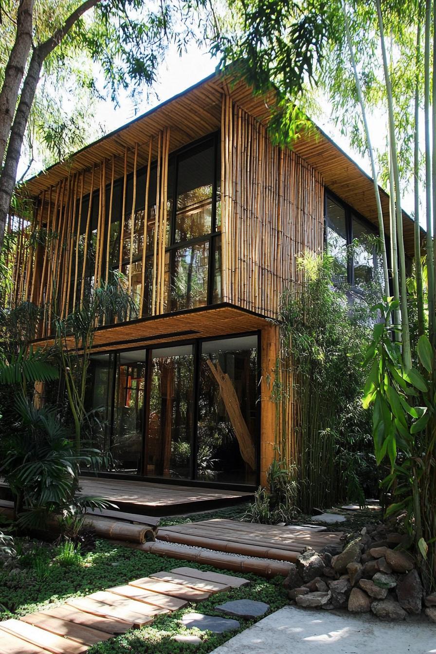 modern forest house bamboo facade in tropical forest 2