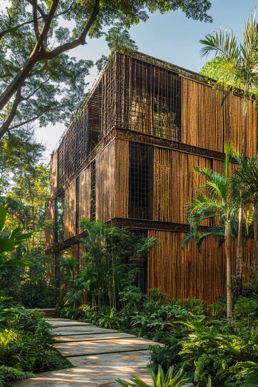 modern forest house bamboo facade in tropical forest 3