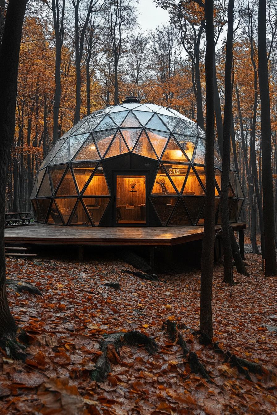 modern glass dome geodesic cabin in a forest 1