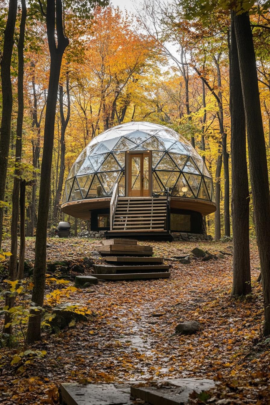 modern glass dome geodesic cabin in a forest 2