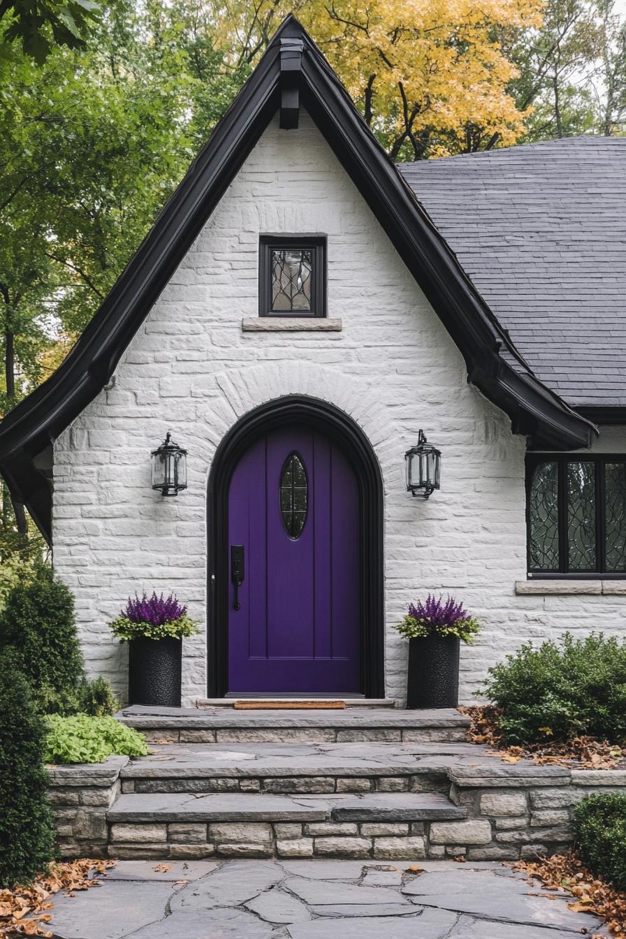 modern gothic style cottage facade with bold deep color front door 2