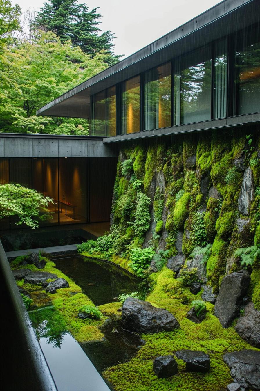 Modern Japanese house with a moss-covered courtyard