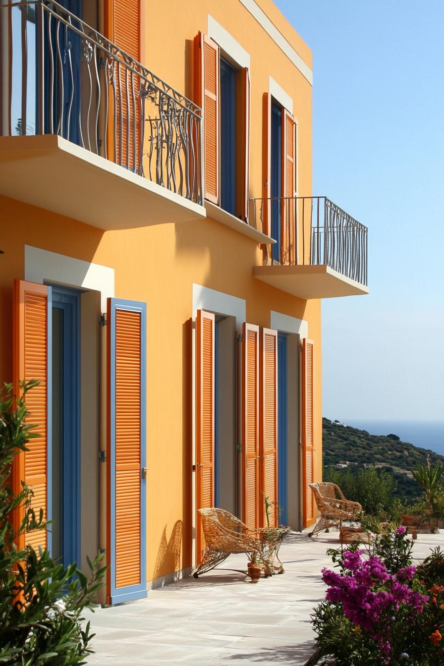 modern terrace house mediterranean style with colored shutters 1