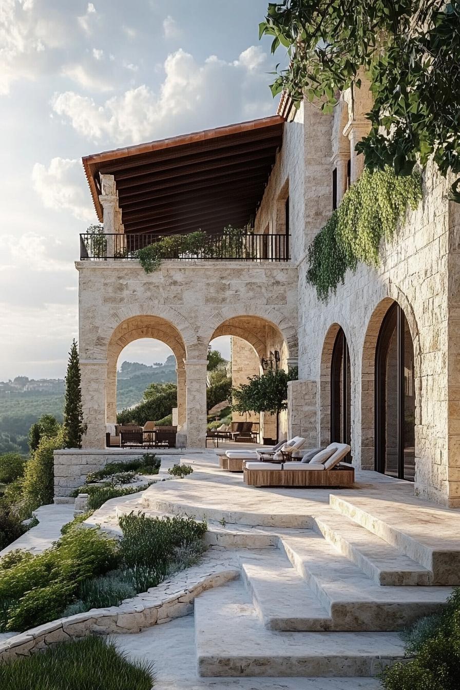 new mediterranean house with Roman Round Arches in stunning mediterranean landscape