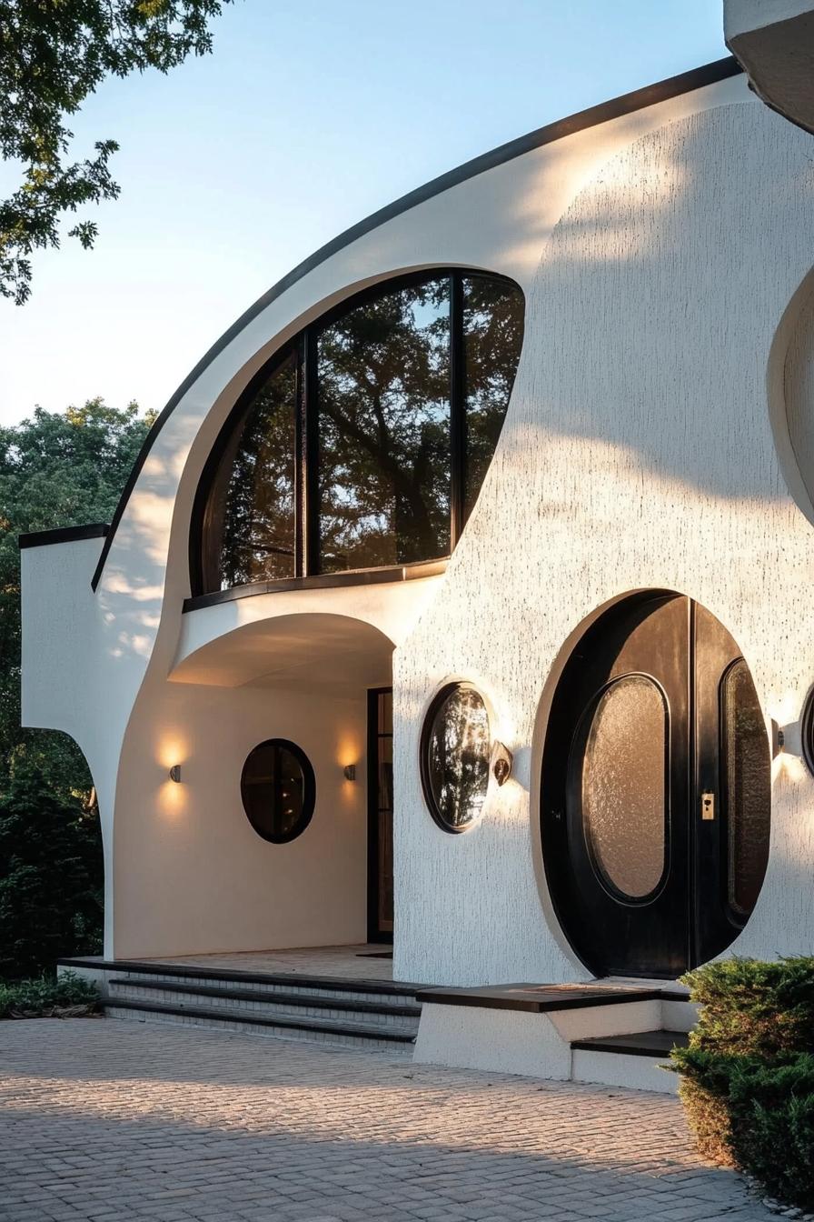 retro style modern house facade with rounded windows and doors 3