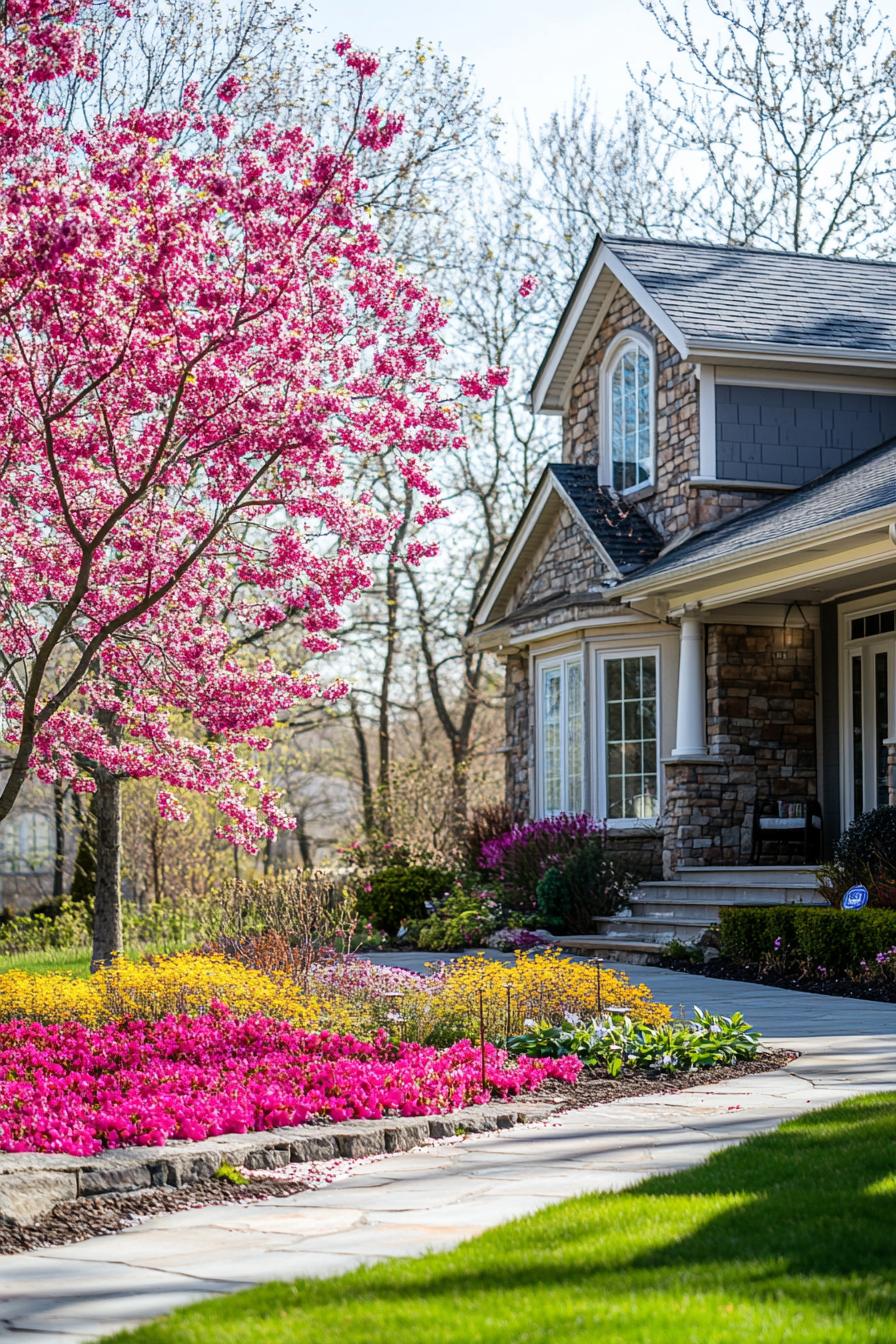 suburban house exterior in spring 1