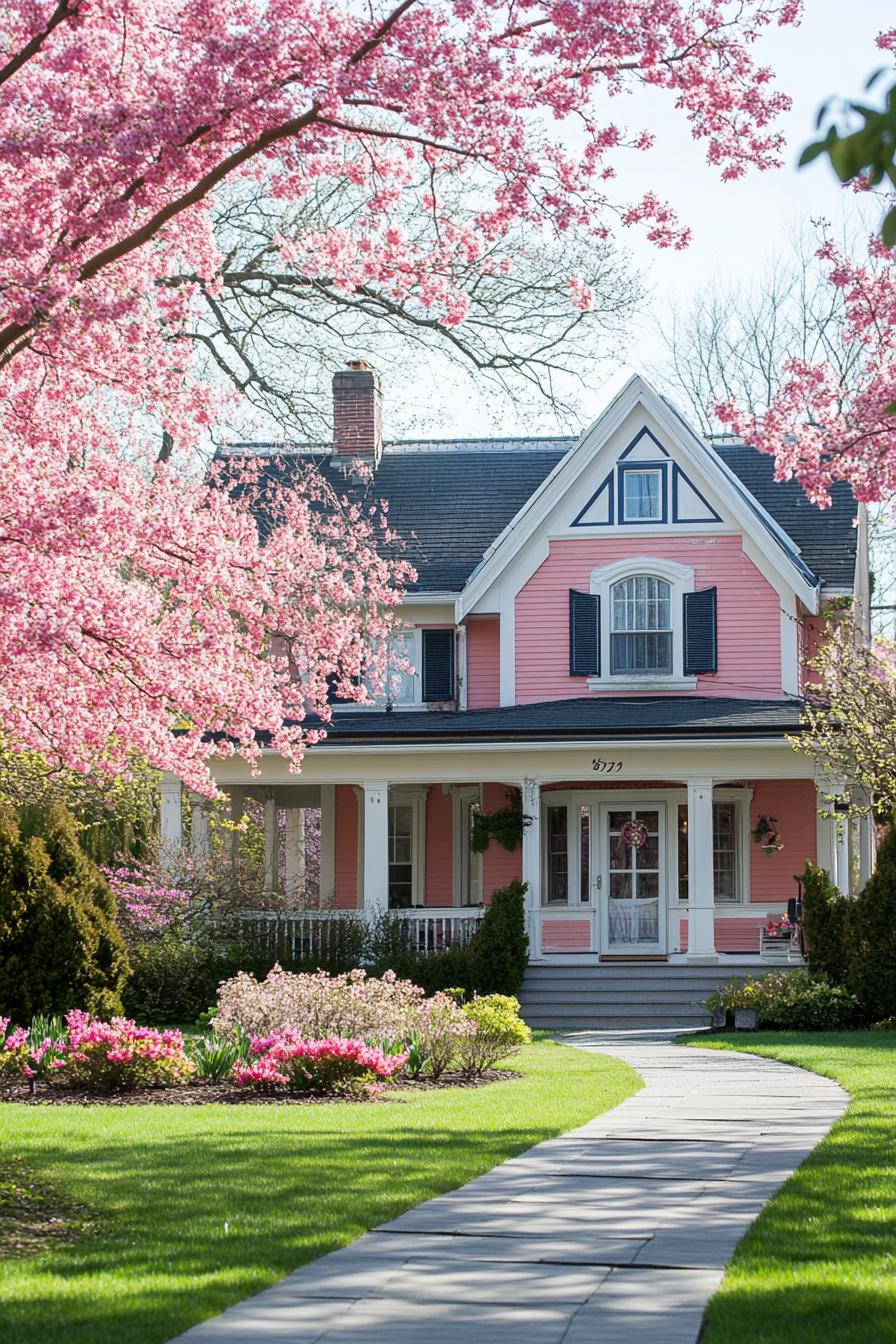 suburban house exterior in spring 2