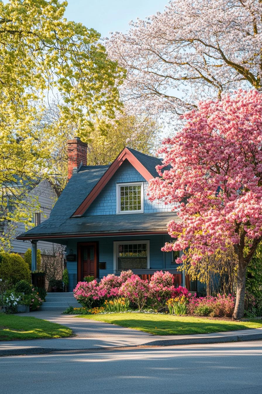 suburban house exterior in spring