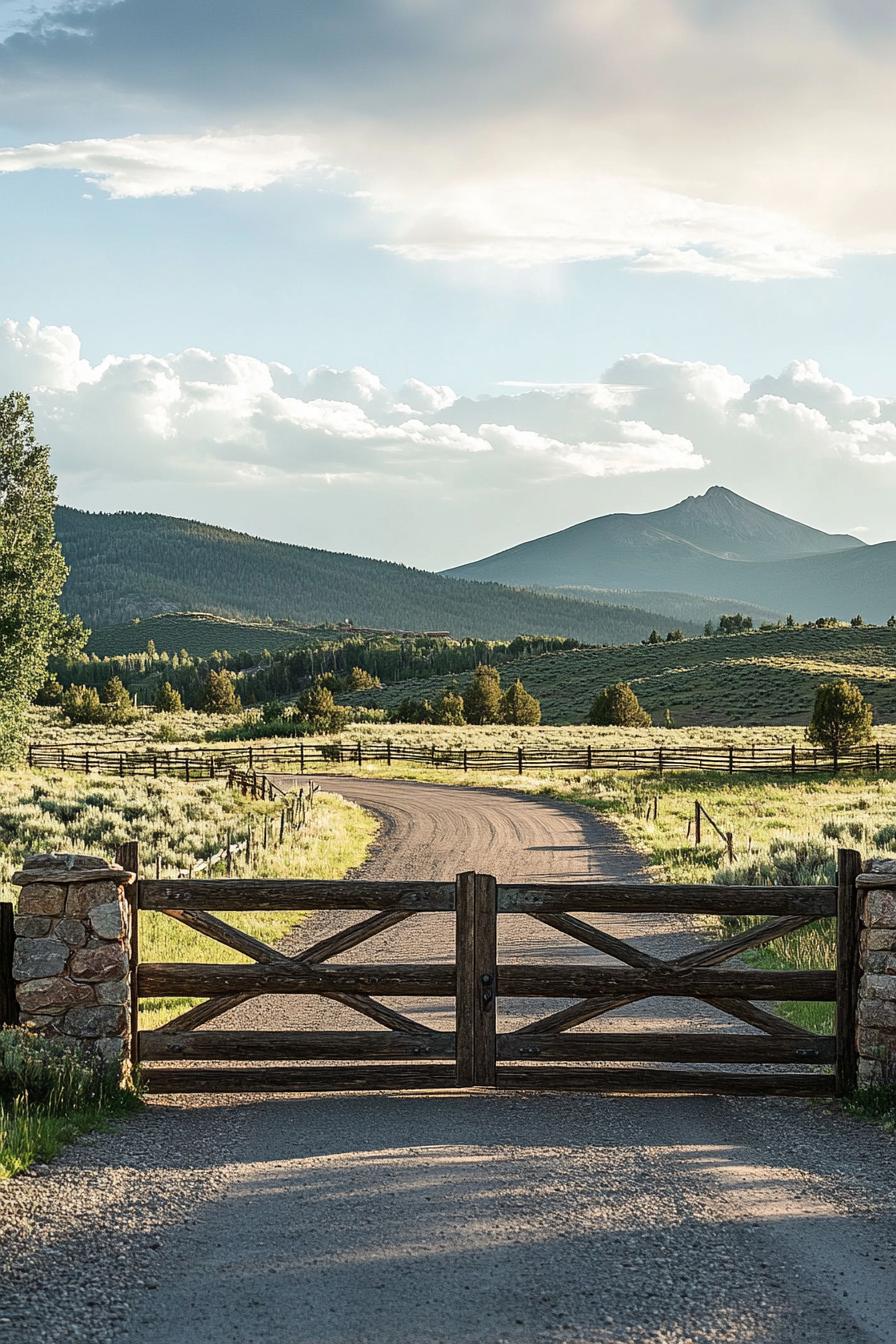 traditional ranch entrance direway mountain road large gate 2