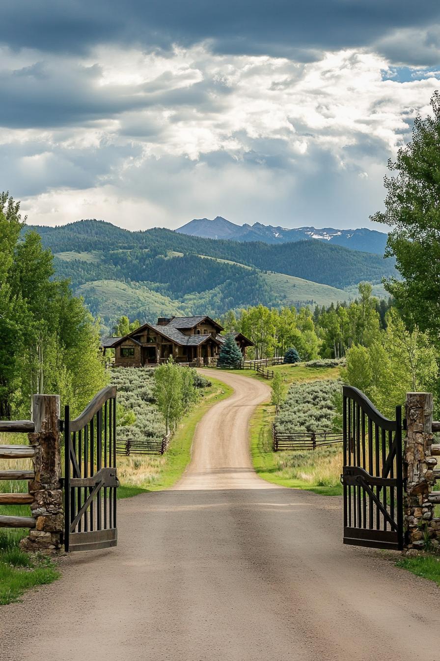 traditional ranch entrance direway mountain road large gate 3