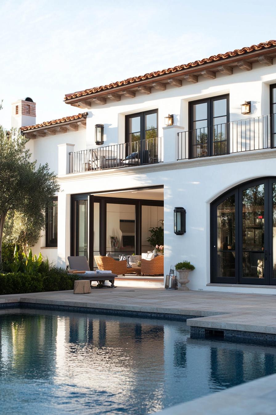 modern Californian house mediterranean style facade sliding doors to patio and pool 3