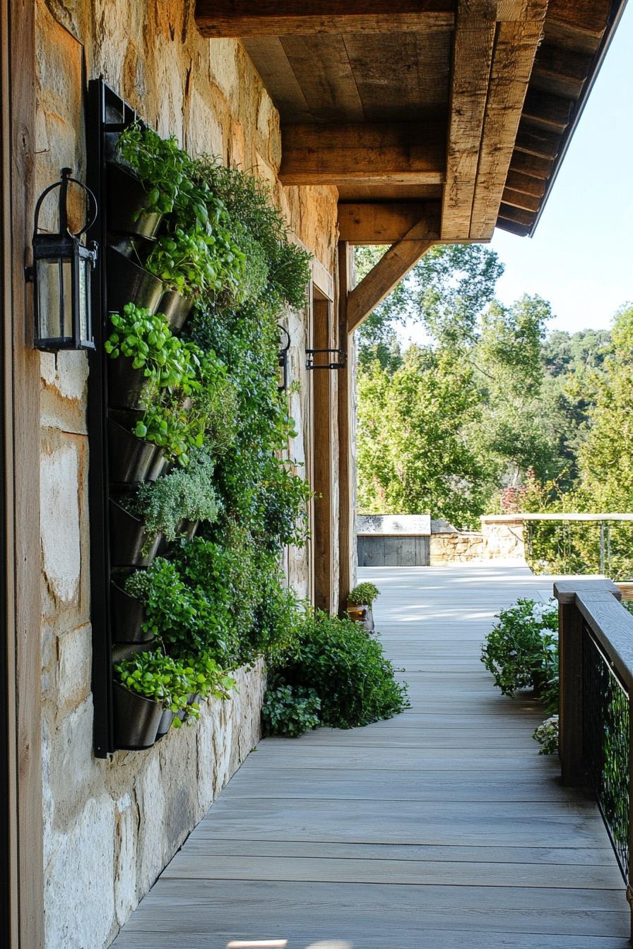 modern English cottage porch with vertical herb garden 1