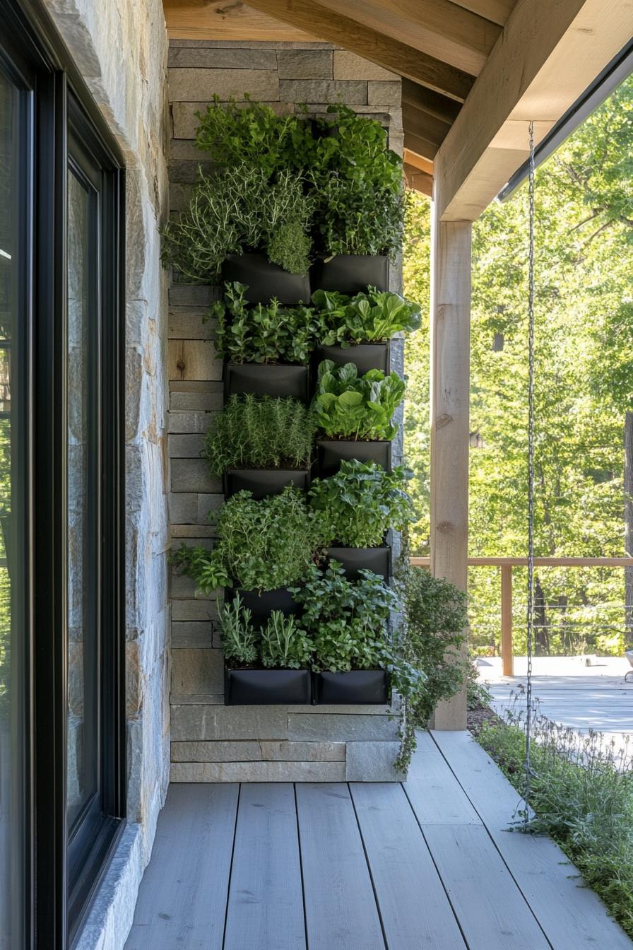 modern English cottage porch with vertical herb garden 2