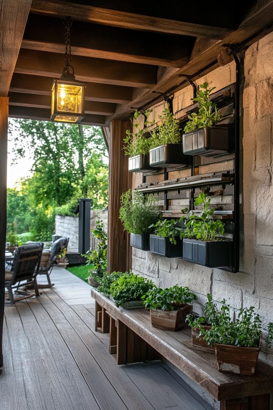 modern English cottage porch with vertical herb garden 3