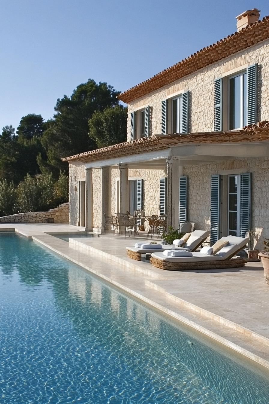 modern Italian mediterranean house modern facade with rustic shutters infinity pool terrace 3