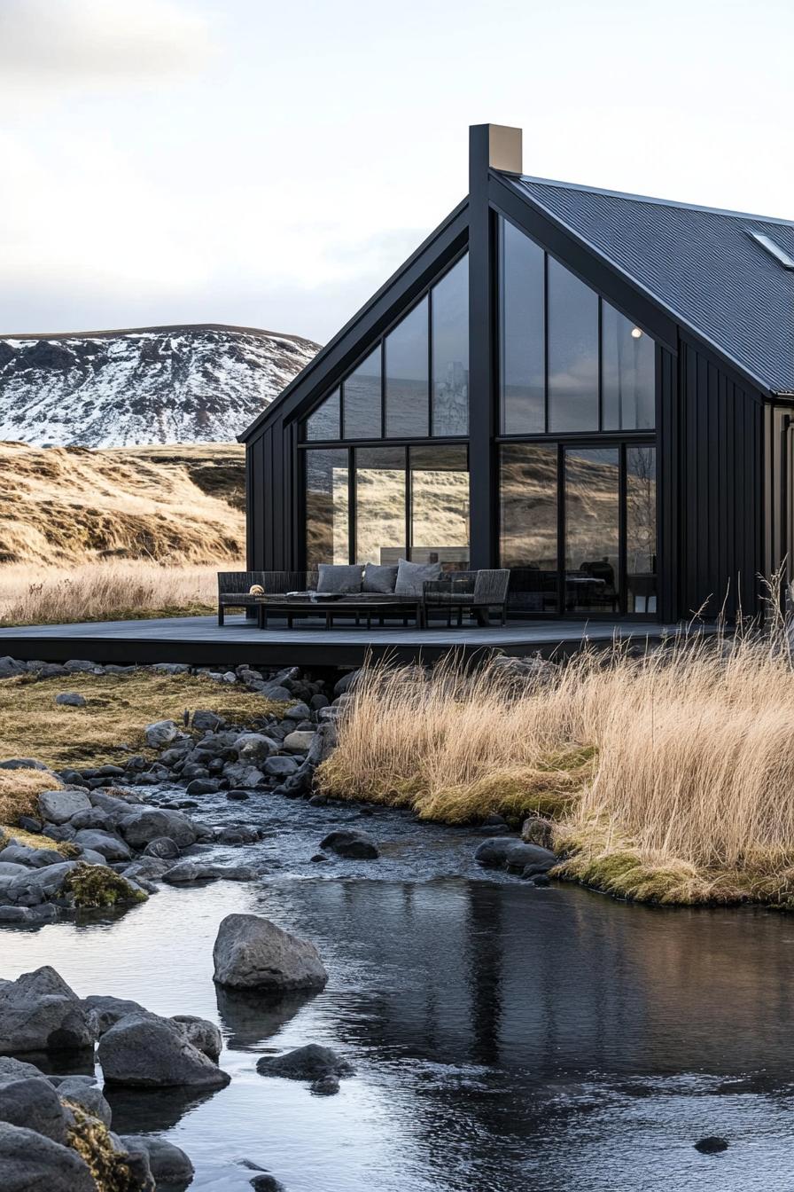 modern farmhouse in Iceland with thermal pond