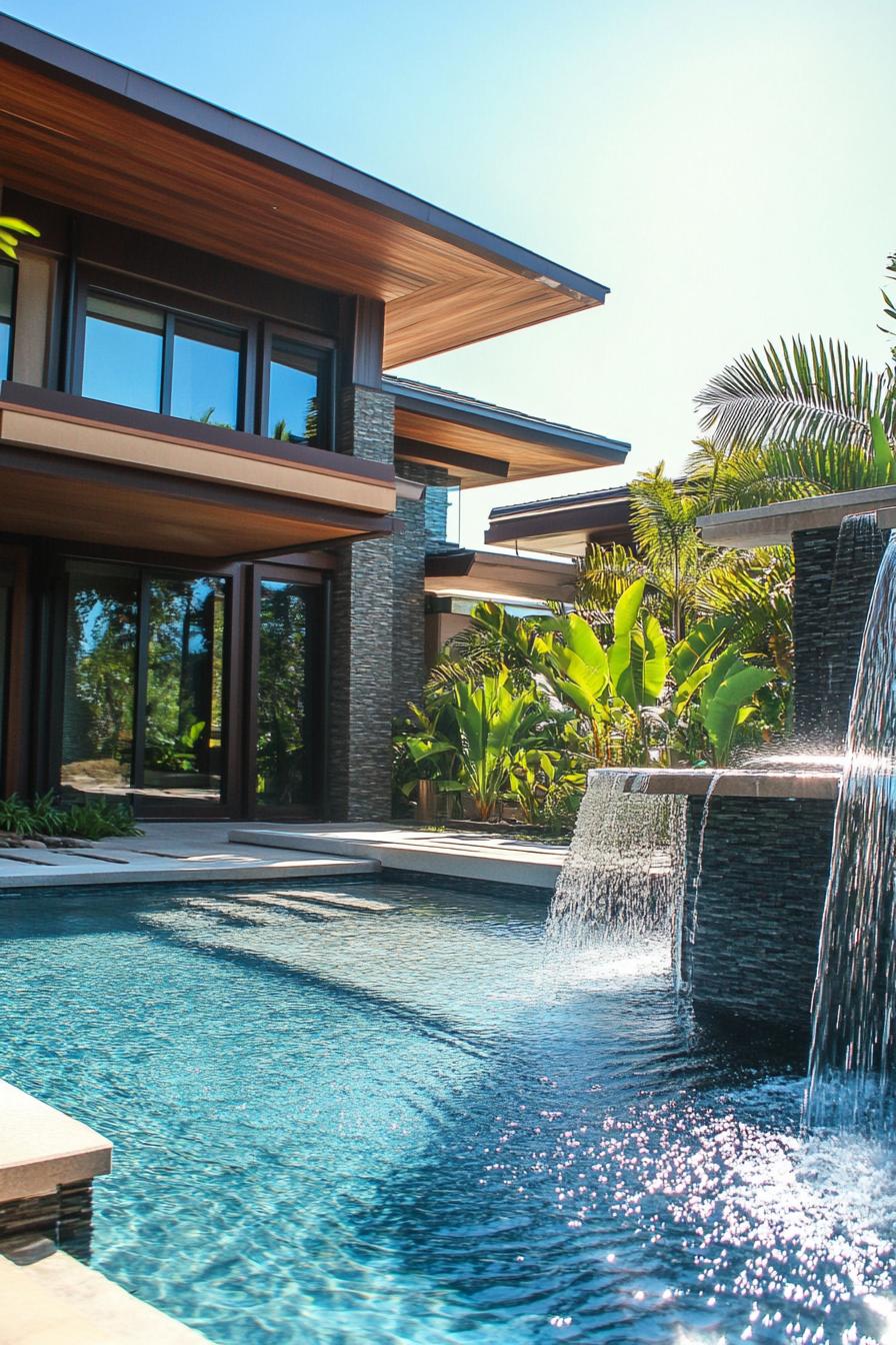 modern house small pool with waterfall zen garden 1