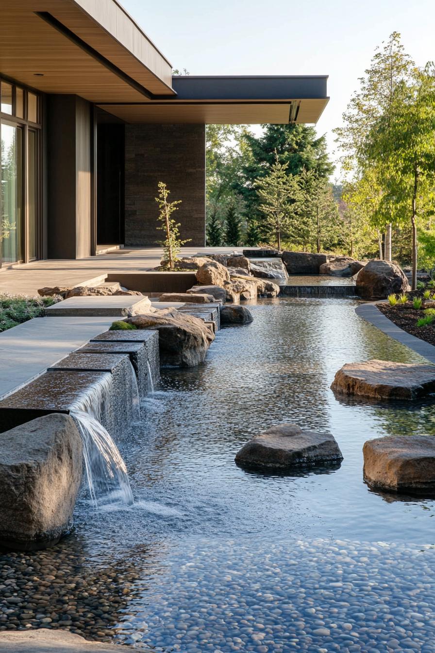 modern house small pool with waterfall zen garden 2