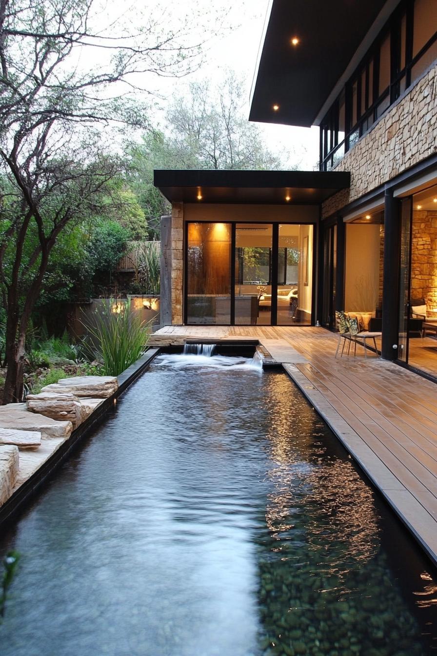 modern house small pool with waterfall zen garden 3