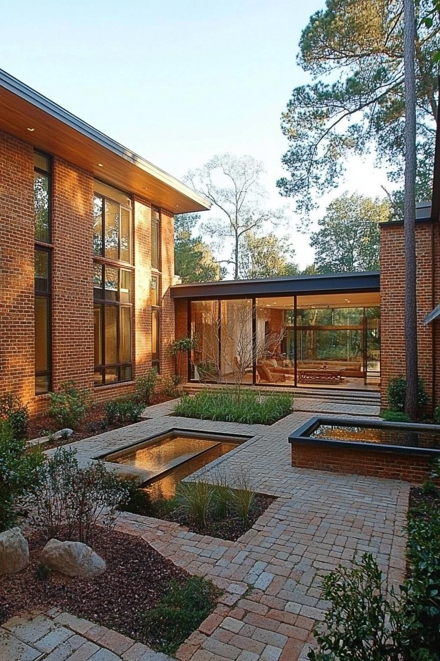 modern natural brick home courtyard 1