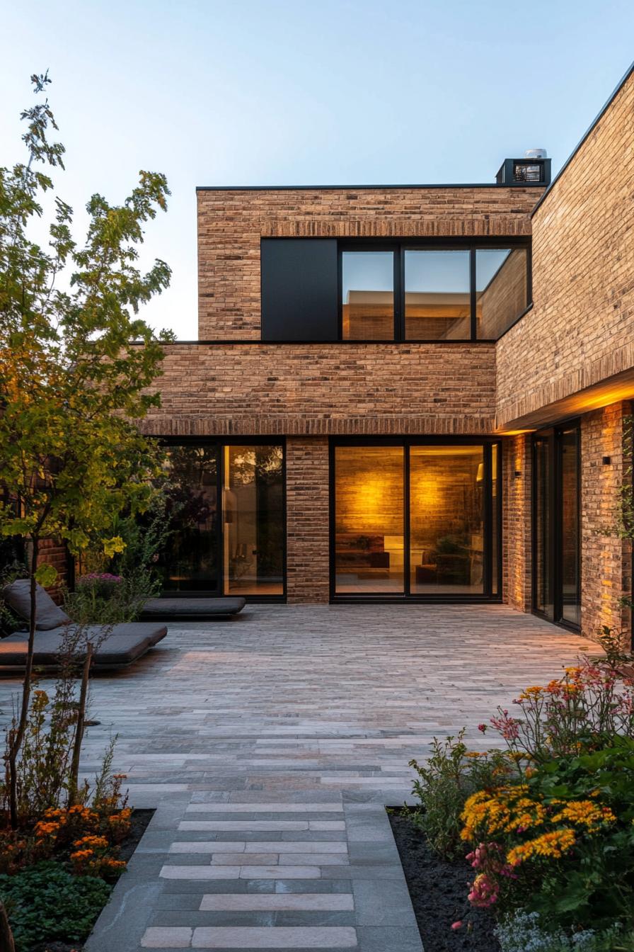 modern natural brick home courtyard 2