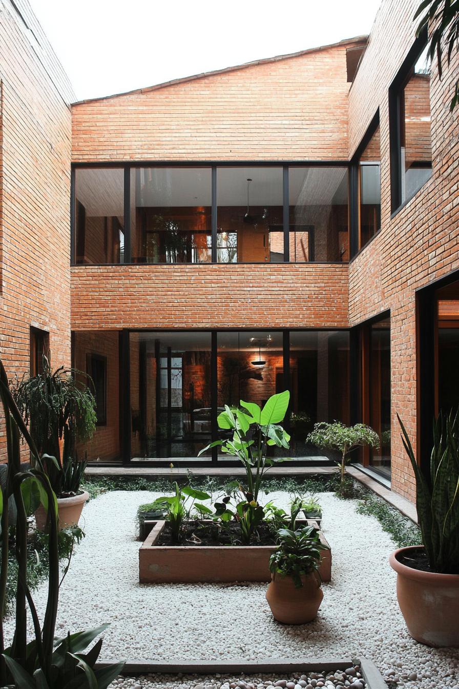 modern natural brick home courtyard