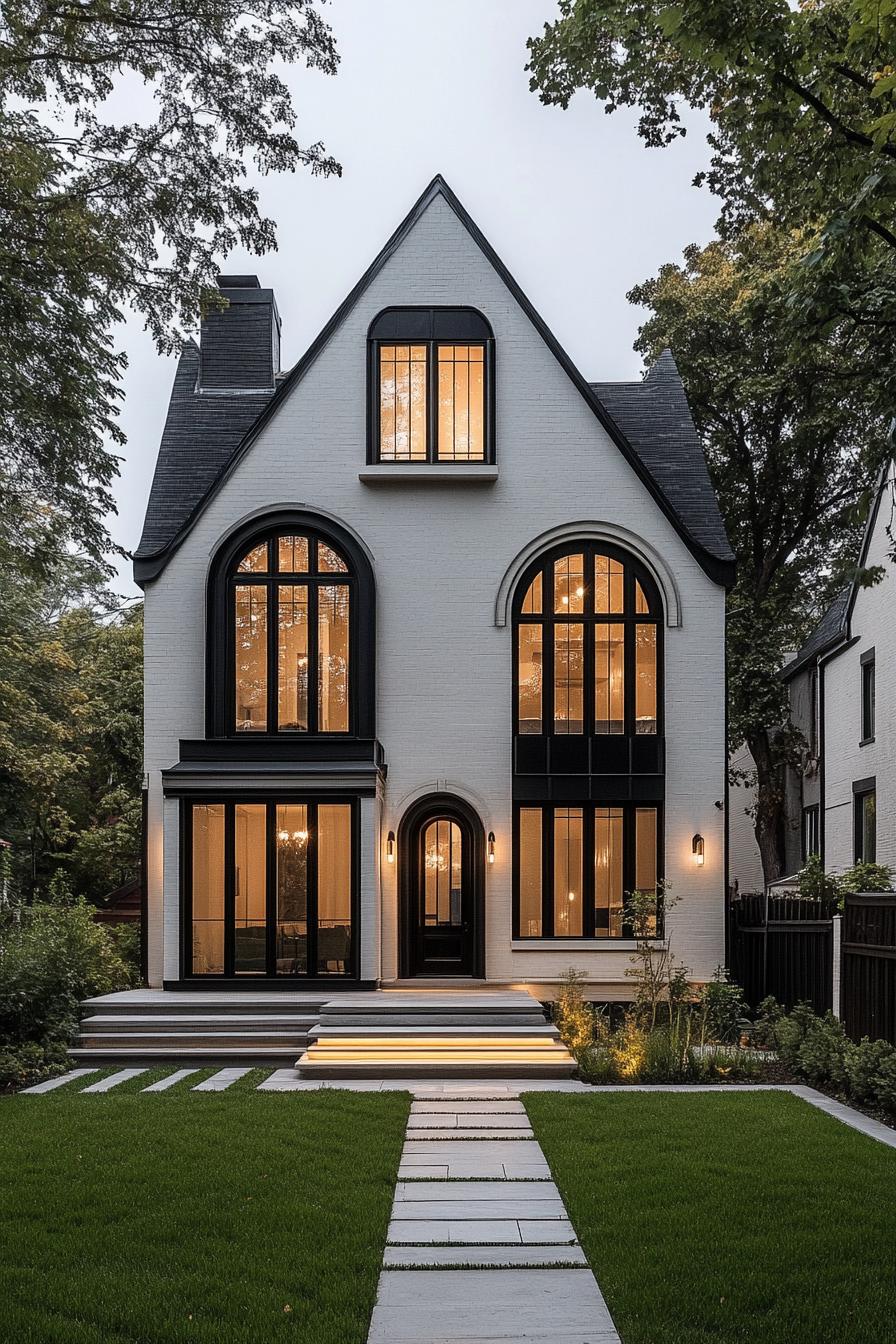 modern neo Victorian style house symmetrical facade with minimalist detailing Scandinavian fields 3