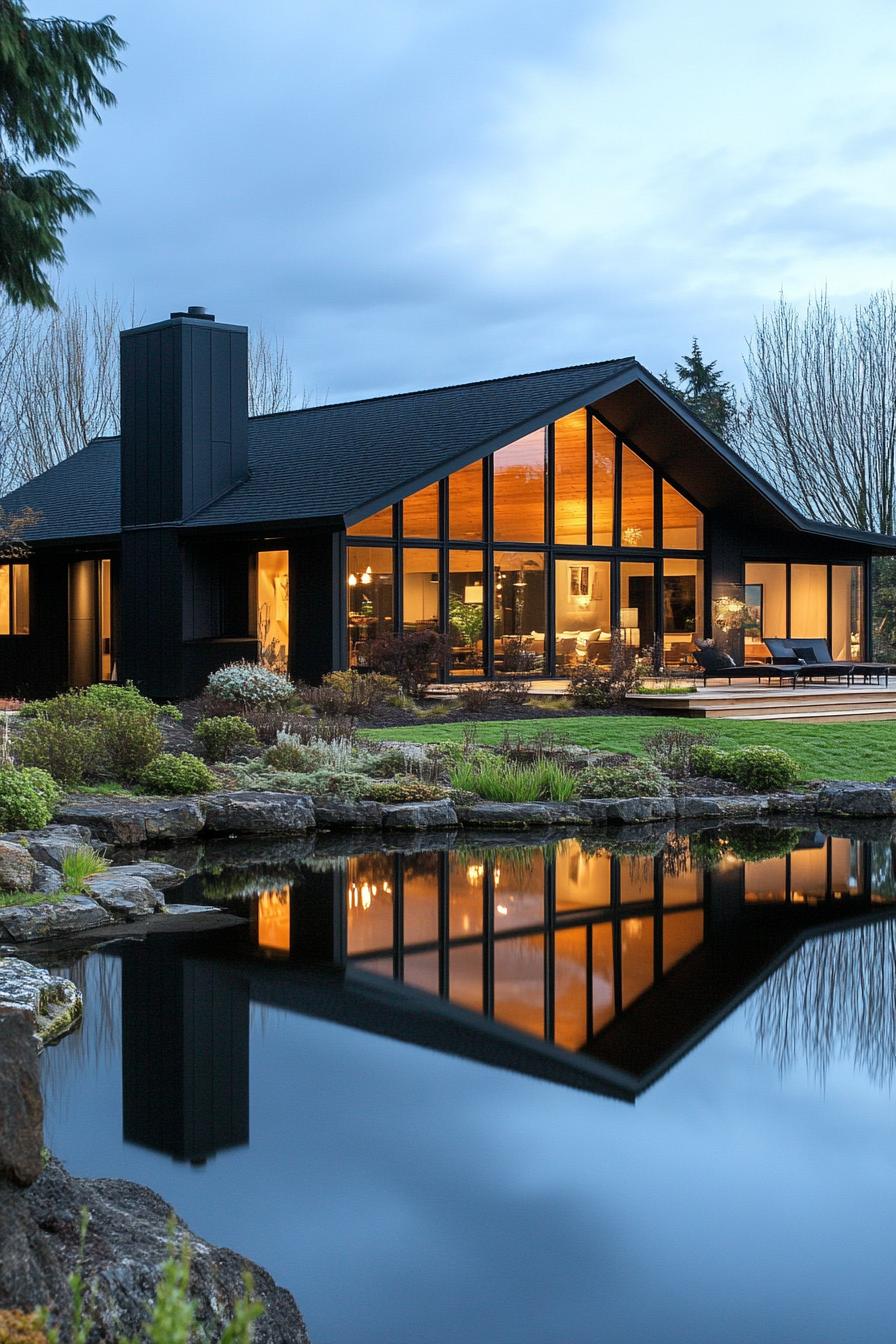 modern ranch house dark facade Scandinavian farm