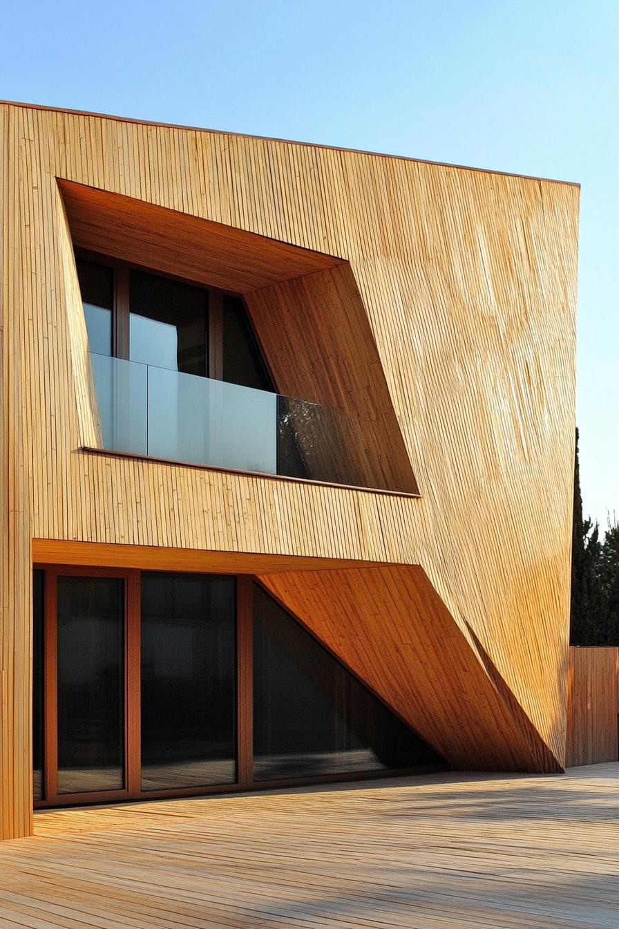 modern wood house light wood bold geometric facade 2