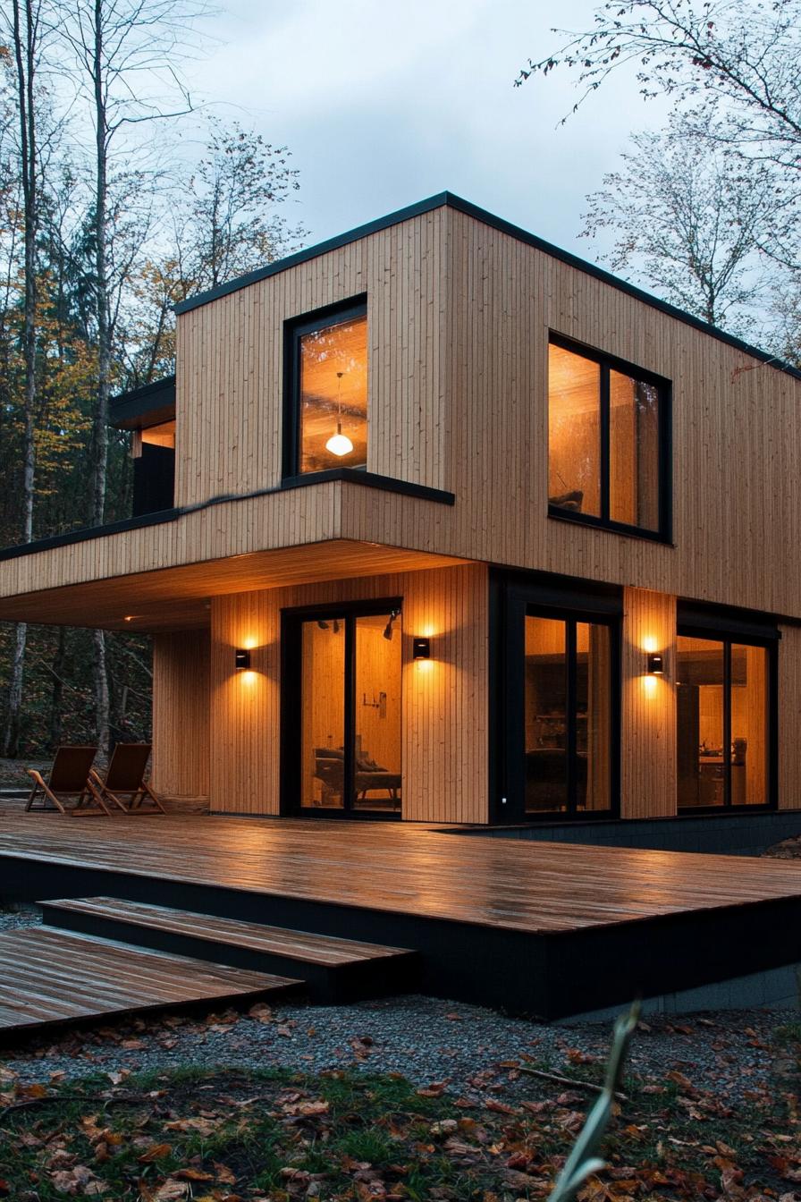 modern wood house light wood bold geometric facade