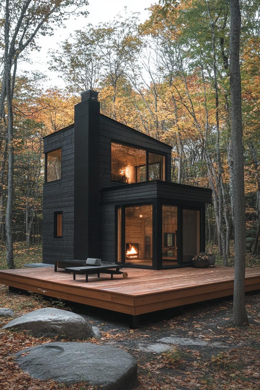 small modern cottage with chimney with deck 1