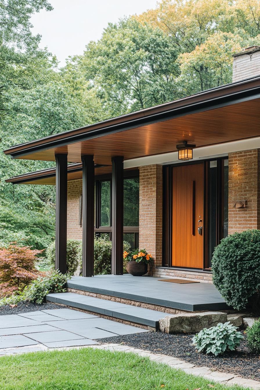 mid century modern and antique style house geometric facade with classic columns porch 2