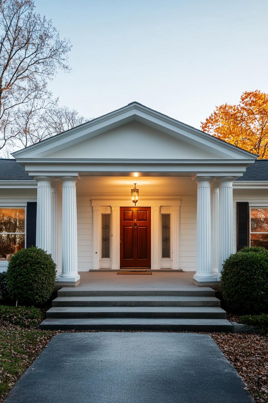 mid century modern and antique style house geometric facade with classic columns porch 3