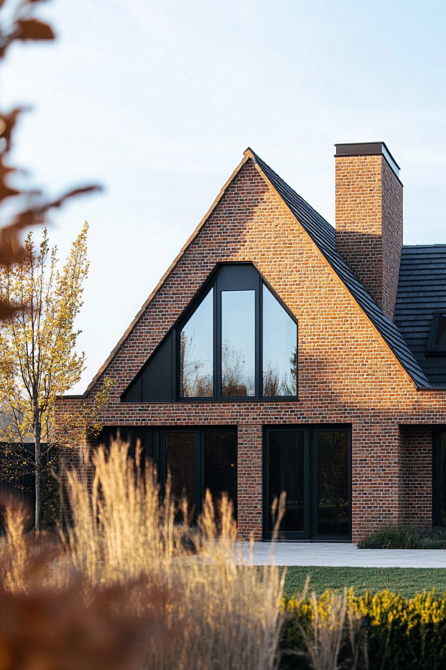 modern brick house with multi pitched cottage roof classic landscape