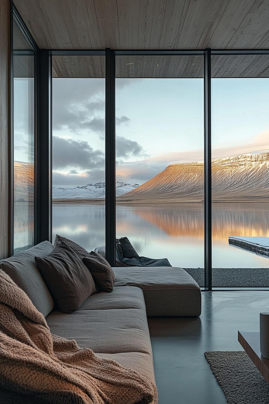 modern cottage house on a shore of a stunning Icelandic lake 2