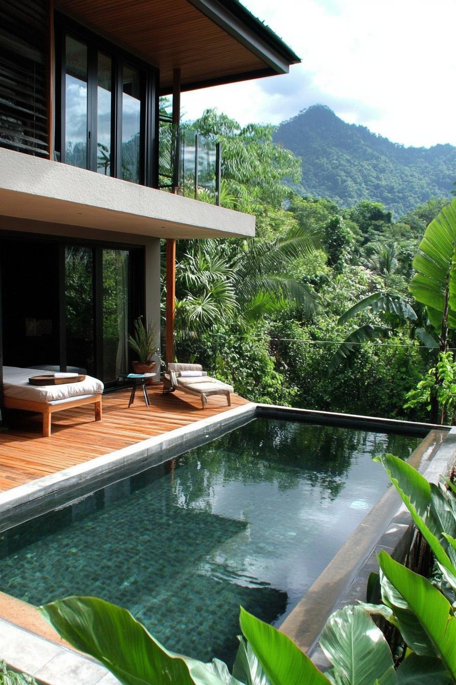 modern house small pool among lush greenery tropical mountain views 1