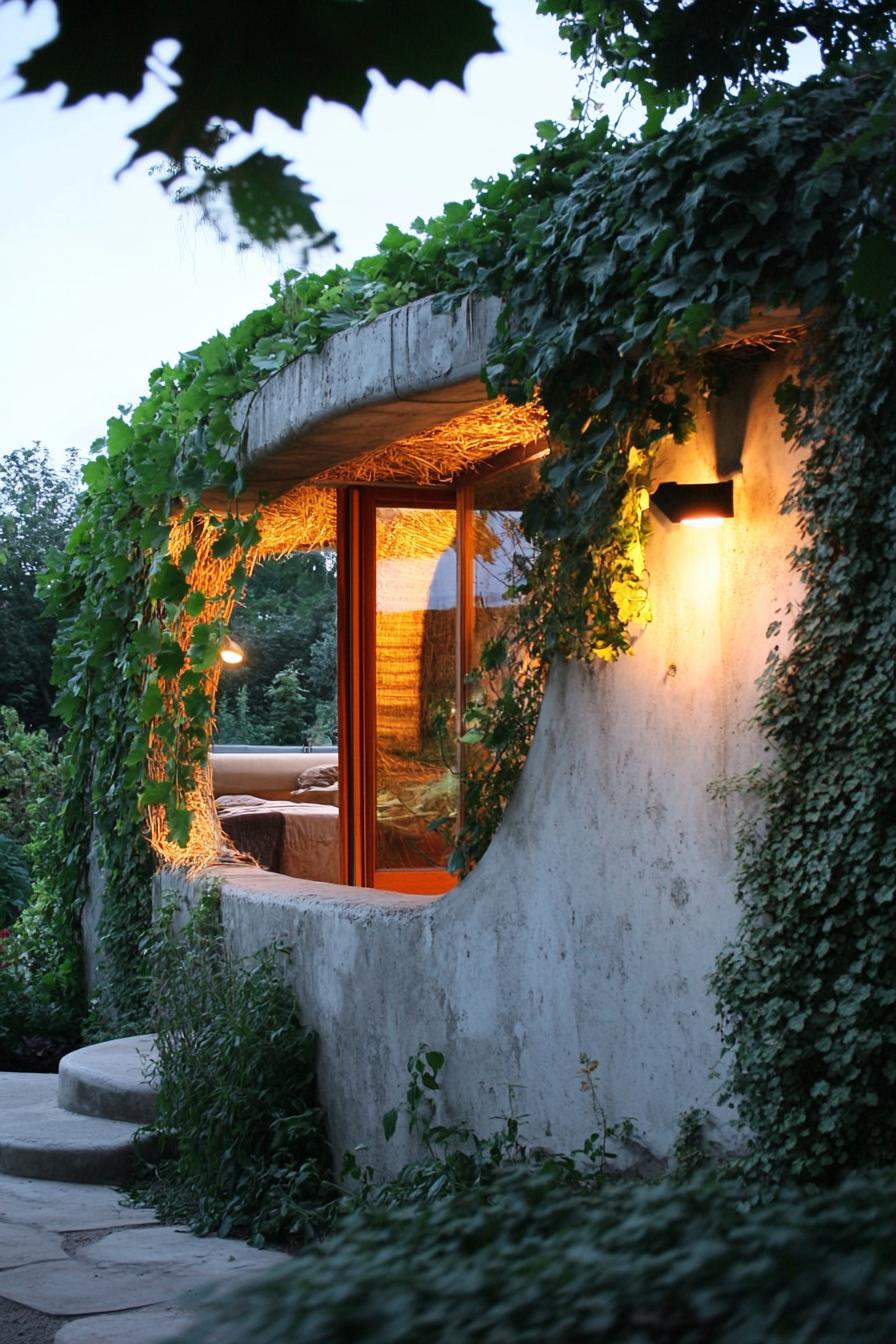 modern straw bale concrete house with living walls