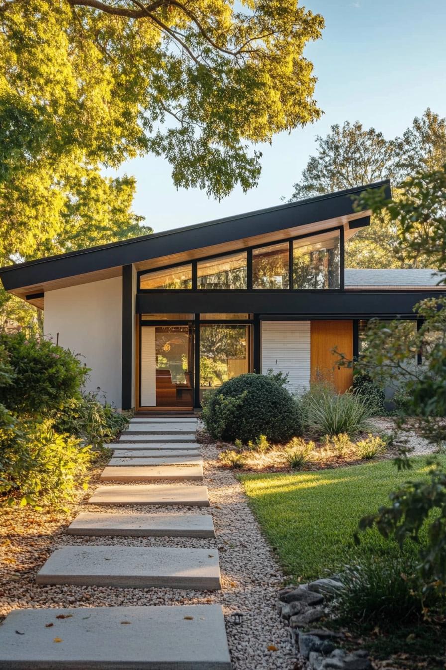 retro style modern house facade with shaggy roofline and deep eaves 1