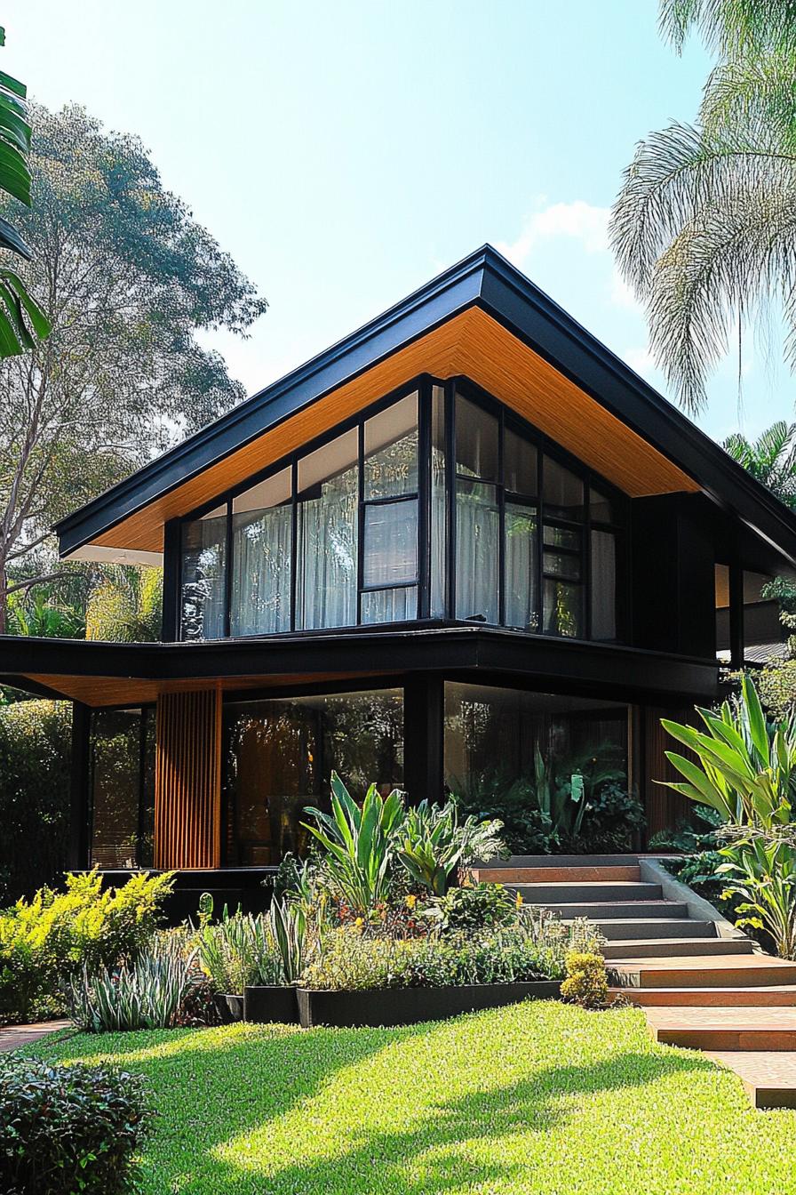 retro style modern house facade with shaggy roofline and deep eaves 2