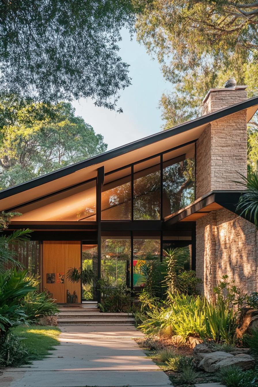 retro style modern house facade with shaggy roofline and deep eaves 3