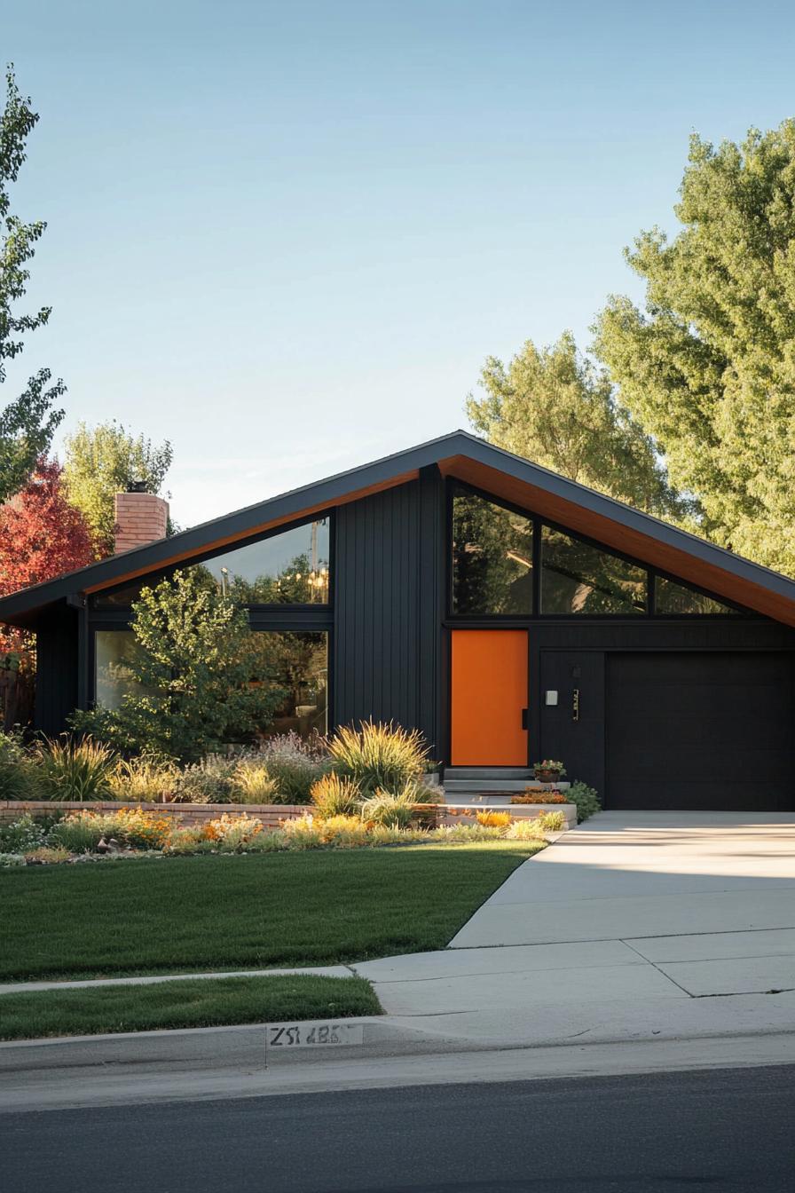 retro style modern house facade with shaggy roofline and deep eaves