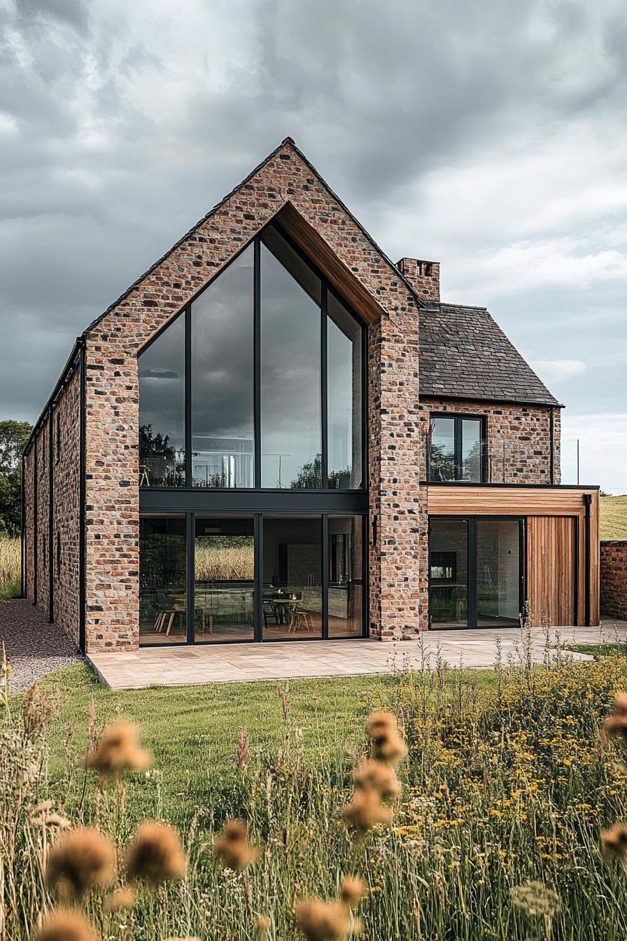 modern English cottage with brick wood and glass facade in a stunning England countryside valley 1